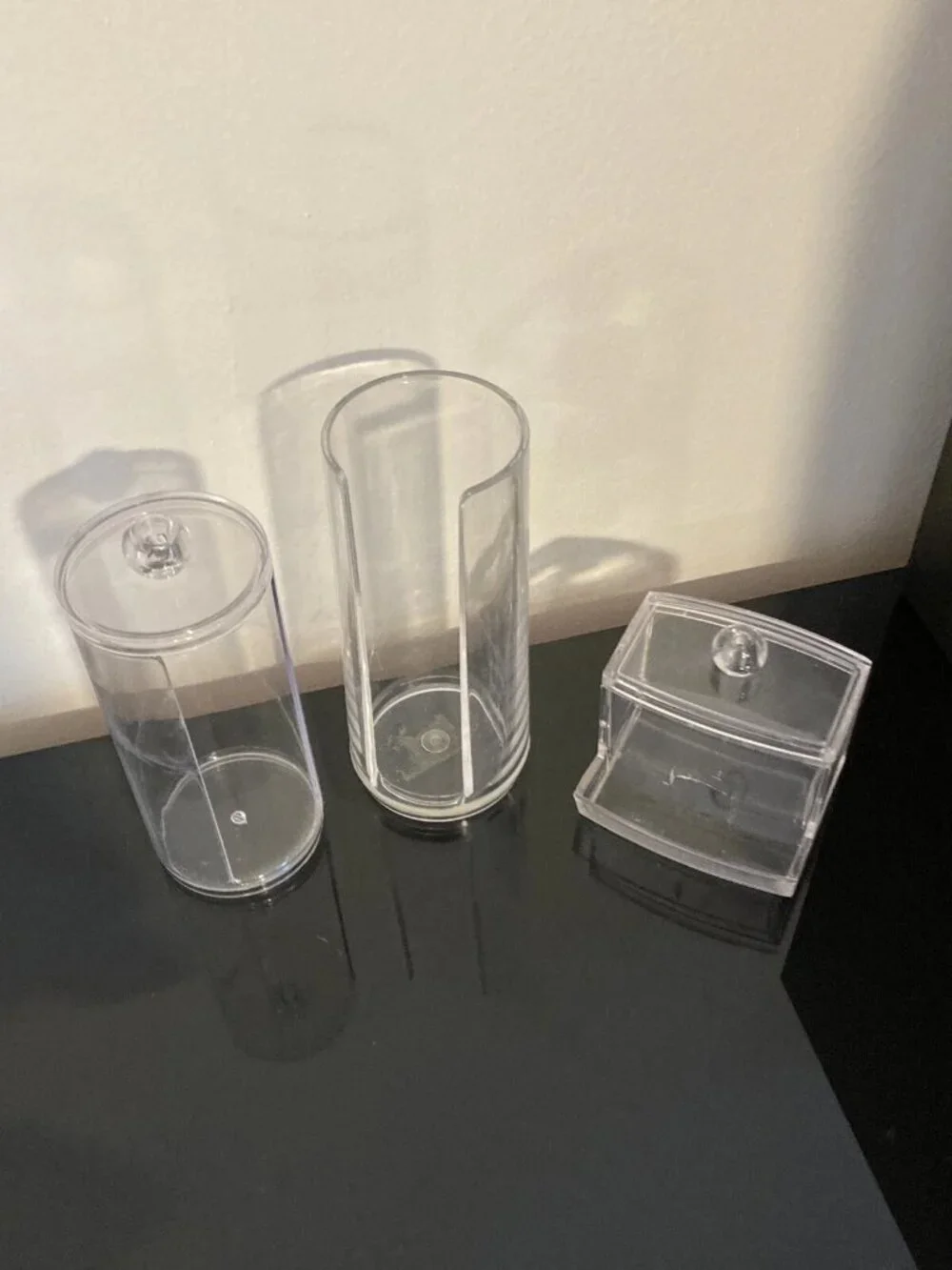 Cosmetic Organizers Lot of 3, Cotton Pads/ Qtips Organizer - Clear